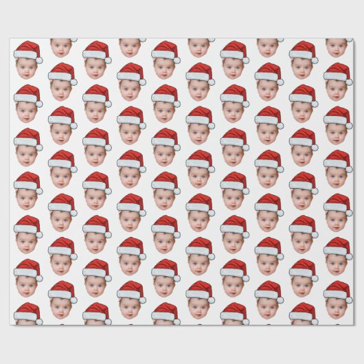 Papier Cadeau Funny Custom Baby Face Photo Père Noël Head (Plat)