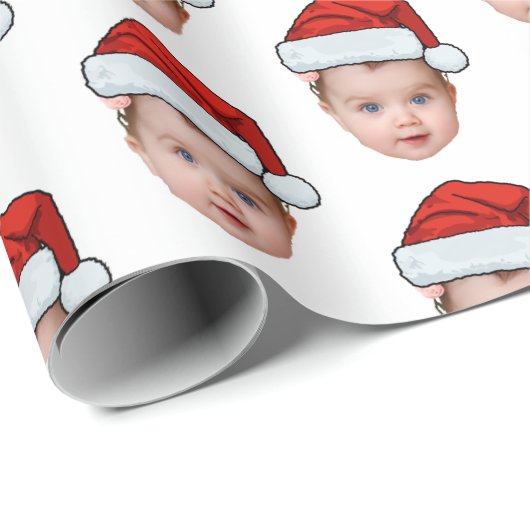 Papier Cadeau Funny Custom Baby Face Photo Père Noël Head (Coin rond)