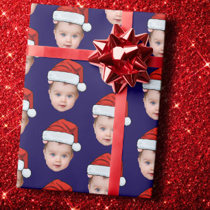 Papier Cadeau Funny Custom Baby Face Photo Père Noël Head Xmas B