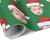 Papier Cadeau Funny Custom Baby Face Photo Père Noël Head Xmas G (Coin rond)