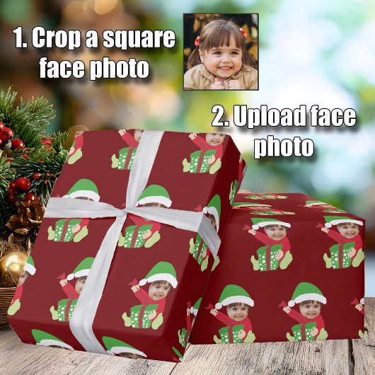 Papier Cadeau Funny Custom Children's Photo Elf Christmas Red