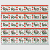 Papier Cadeau Funny Elf Famille de cinq photo Rouge Vert Noël (Plat)