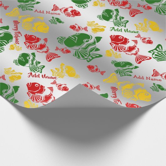 Papier Cadeau Funny Fishmas Stencil Ajouter nom et message (Coin)