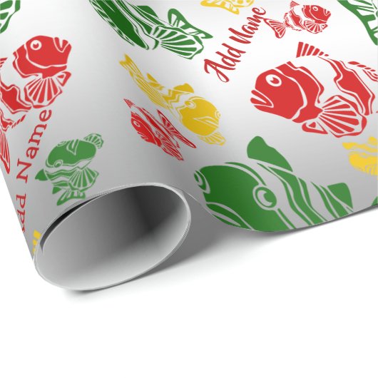 Papier Cadeau Funny Fishmas Stencil Ajouter nom et message (Coin rond)