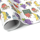 Papier Cadeau Funny Fruit School Life Seamless Cartoon Pattern (Coin rond)