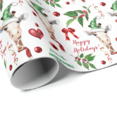 Papier Cadeau Funny Giraffe Santa Hat Holly Heart (Coin rond)