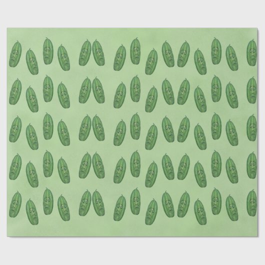 Papier Cadeau Funny Green Anthropomorphic Pickles With Faces (Plat)