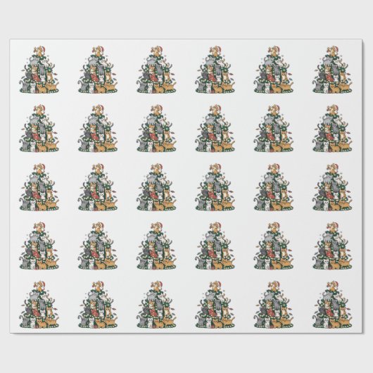 Papier Cadeau Funny Kitten Christmas Tree Chat Animal de compagn (Plat)