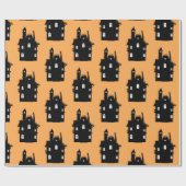 Papier Cadeau Funny Maison hantée Noir & Orange Enfants Hallowee (Plat)