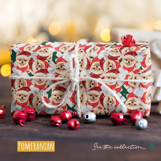 Papier Cadeau Funny Motif de Noël Poméranien