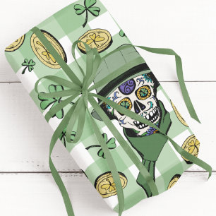 Papier Cadeau Funny n'Festive Green Irlandais Sugar Skuls & Coin