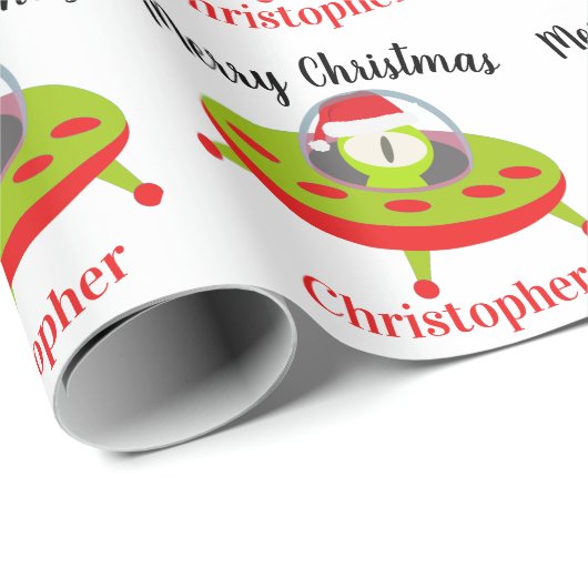 Papier Cadeau Funny Noël Alien Space Ship (Coin rond)