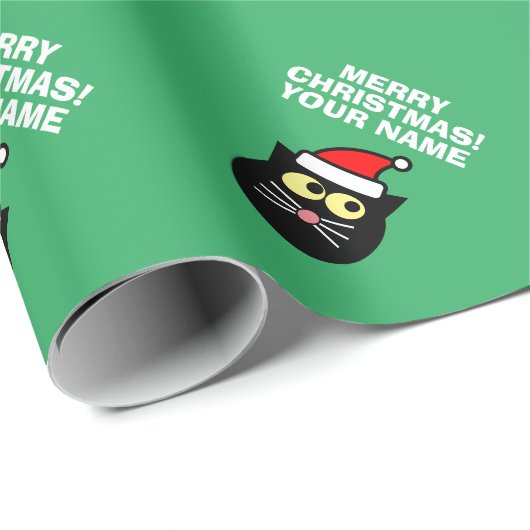 Papier Cadeau Funny noir Père Noël chat personnalisé Noël (Coin rond)
