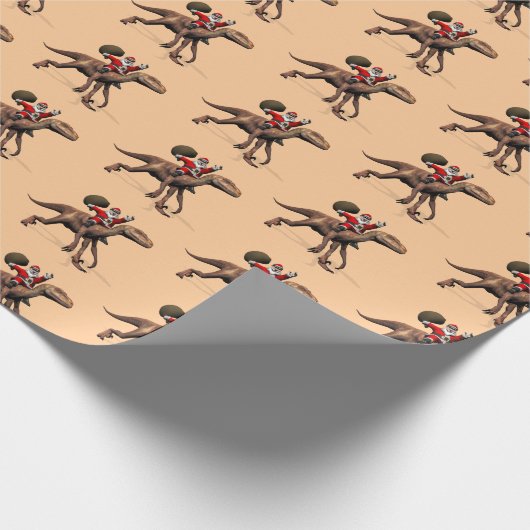 Papier Cadeau Funny Père Noël À cheval Sur Deinonychus Dinosaur (Coin)