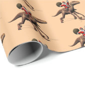 Papier Cadeau Funny Père Noël À cheval Sur Deinonychus Dinosaur (Coin rond)