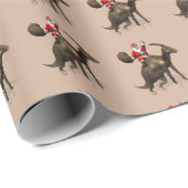 Papier Cadeau Funny Père Noël À cheval Sur Parasaurolophus Dino (Coin rond)