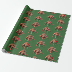 Papier Cadeau Funny Père Noël À cheval Sur Stegosaurus Dinosa