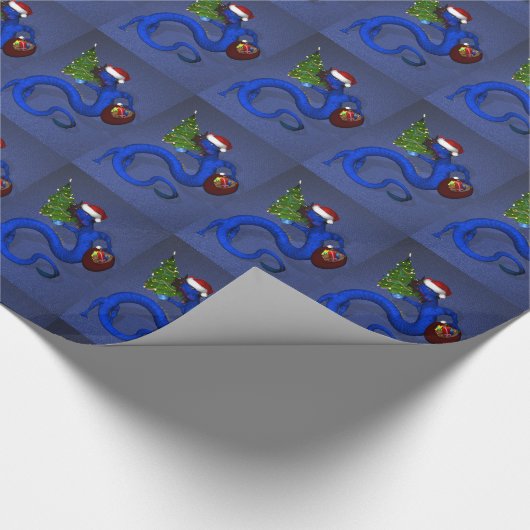 Papier Cadeau Funny Père Noël Dragon Bleu (Coin)