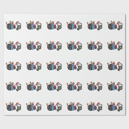 Papier Cadeau Funny Père Noël Weighlifting Dumbbells Gym Noël (Plat)