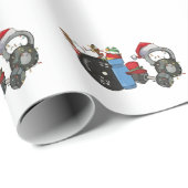 Papier Cadeau Funny Père Noël Weighlifting Dumbbells Gym Noël (Coin rond)