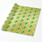 Papier Cadeau Funny Pickleman vert sur l'Arrière - plan or (Déroulé)