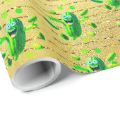 Papier Cadeau Funny Pickleman vert sur l'Arrière - plan or (Coin rond)
