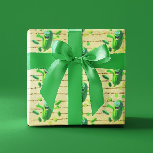 Papier Cadeau Funny Pickleman vert sur l'Arrière - plan or