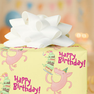 Papier Cadeau Funny Pig Happy Birthday! Giant Layer Cake Cartoon