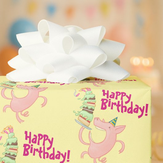 Papier Cadeau Funny Pig Happy Birthday! Giant Layer Cake Cartoon