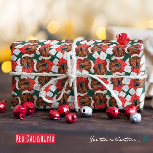 Papier Cadeau Funny Red Dachshund Motif de Noël