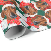 Papier Cadeau Funny Red Dachshund Motif de Noël (Coin rond)