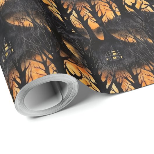 Papier Cadeau Funny rétro éffrayant Halloween forêt hantée (Coin rond)