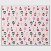 Papier Cadeau Funny Retro Ski Ascenseur Gondola Hiver Ski rose (Plat)