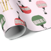 Papier Cadeau Funny Retro Ski Ascenseur Gondola Hiver Ski rose (Coin rond)