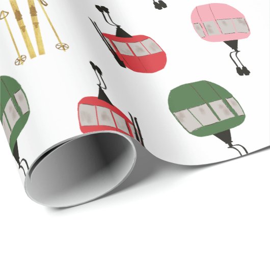 Papier Cadeau Funny Retro Ski Ascenseur Gondola Ski d'hiver Skie (Coin rond)