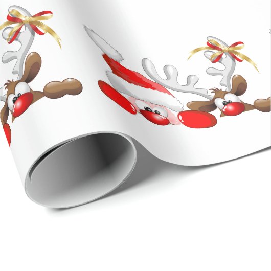 Papier Cadeau Funny Santa and Reindeer      (Coin rond)