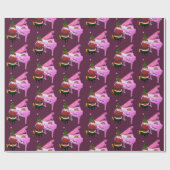 Papier Cadeau Funny Santa Claus joue Piano rose (Plat)