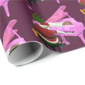 Papier Cadeau Funny Santa Claus joue Piano rose (Coin rond)