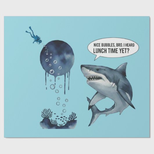Papier Cadeau Funny shark diver lunch time :nice bubbles bro (Plat)
