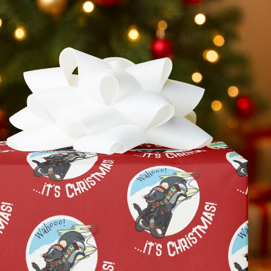 Papier Cadeau Funny Skunk On Sled Wahoo! It's Christmas! Cartoon