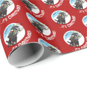 Papier Cadeau Funny Skunk On Sled Wahoo! It's Christmas! Cartoon (Coin rond)