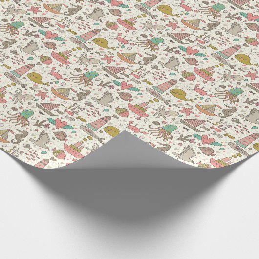 Papier Cadeau Funny Summer Pattern With Ships (Coin)