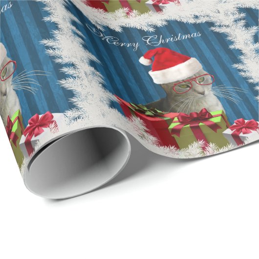 Papier Cadeau Funny tendance Père Noël sage chat Noël (Coin rond)