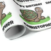 Papier Cadeau Funny Tortoise Anniversaire Nom personnalisé (Coin rond)