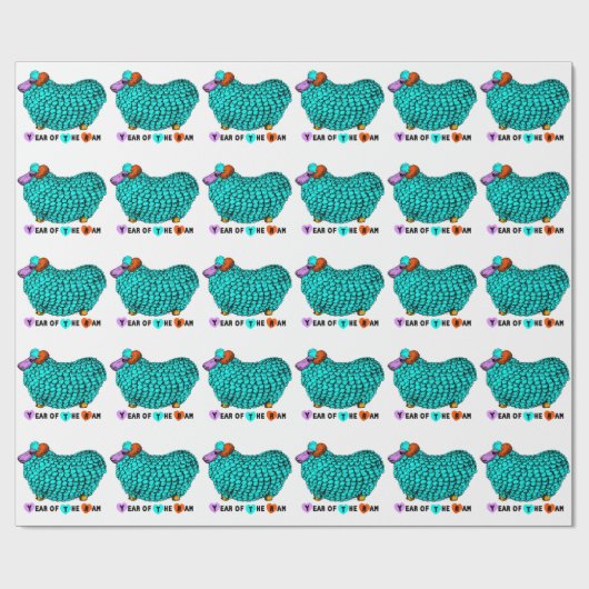 Papier Cadeau Funny Turquoise Ram Chinois Année Zodiac Papier ca (Plat)