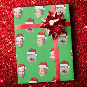 Papier Cadeau Funny Visage de chapeau de Père Noël, Personnalisé