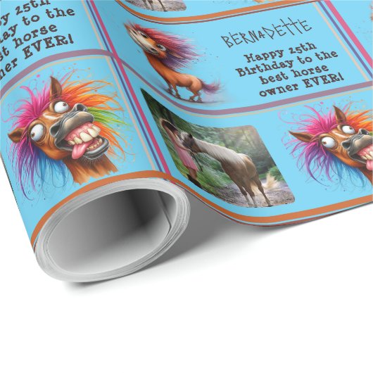 Papier Cadeau FunnyHorse Anniversaire Photo Nom Sentiment (Coin rond)