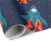 Papier Cadeau Fusée spatiale mignonne et conception d'espace ext (Coin rond)