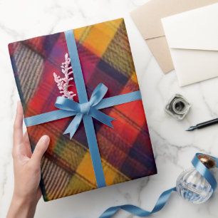 Papier Cadeau Fusion Vibrante : Motif Moderne de Tartan Coloré