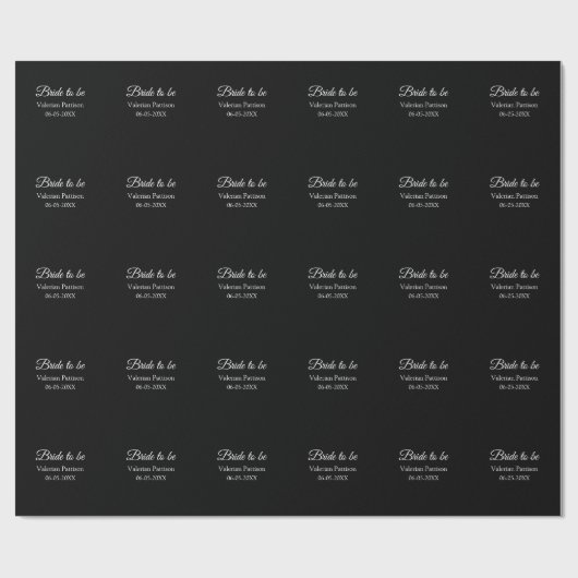 Papier Cadeau futurelle nom date noir blanc shower de mariage no (Plat)